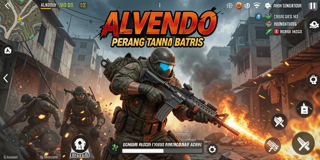 Tangkapan layar gameplay ALVENDO menampilkan pertempuran seru dengan karakter aksi.