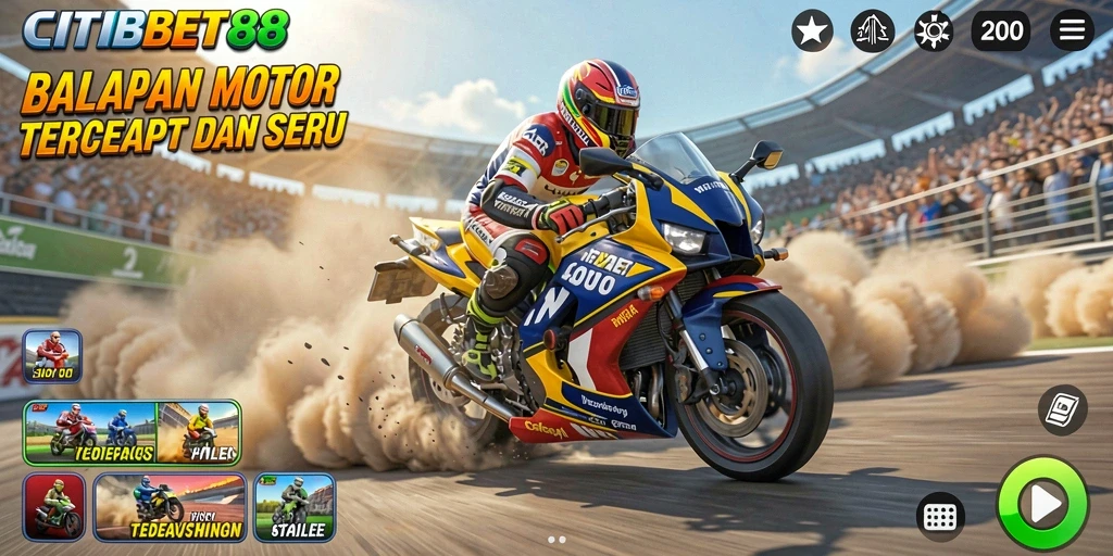 Screenshot CITIBET88 menampilkan balapan motor seru di lintasan.