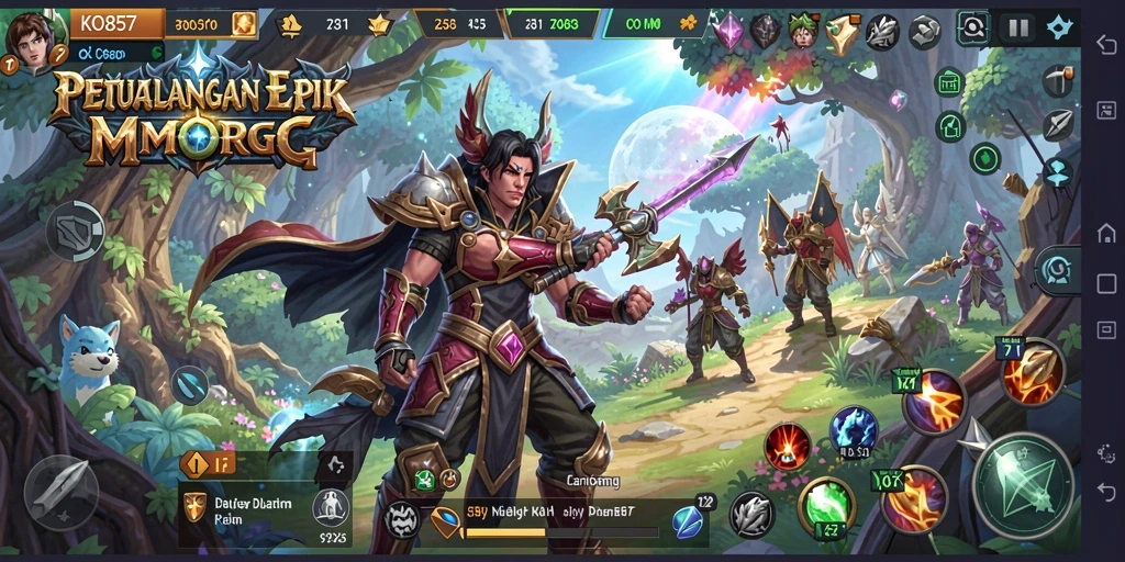 Tangkapan layar gameplay KO857 yang menunjukkan pertempuran epik dalam dunia MMORPG.