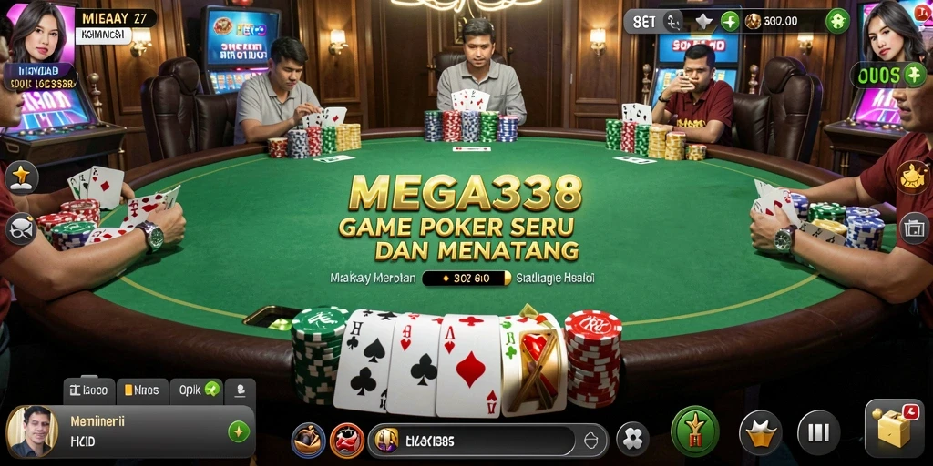 Tampilan gameplay poker yang seru dan mendebarkan di MEGA338.