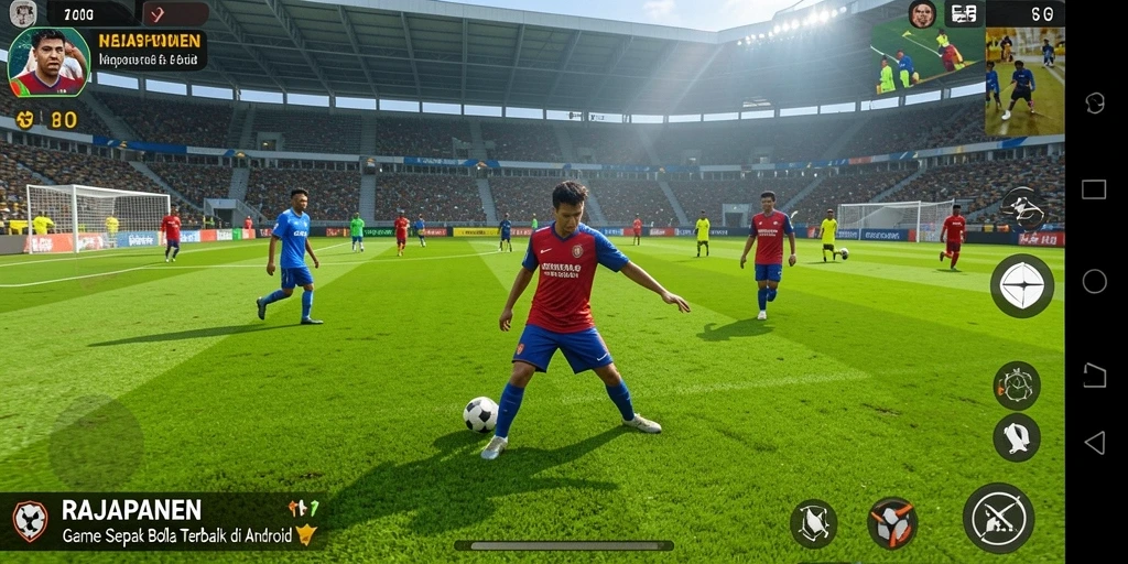 Tampilan game RAJAPANEN dengan aksi sepak bola seru.