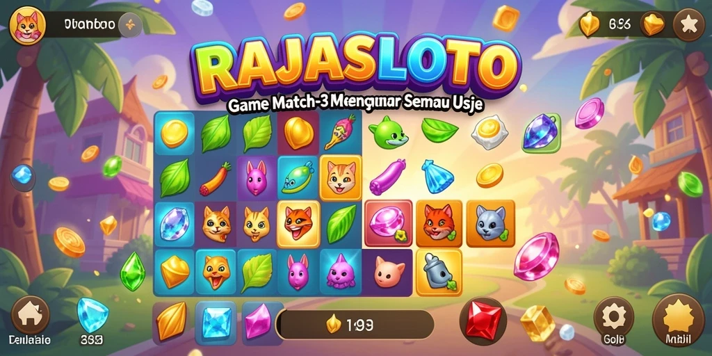 Tampilan gameplay <strong>RAJASLOTO</strong> dengan kombinasi permata yang menawan.