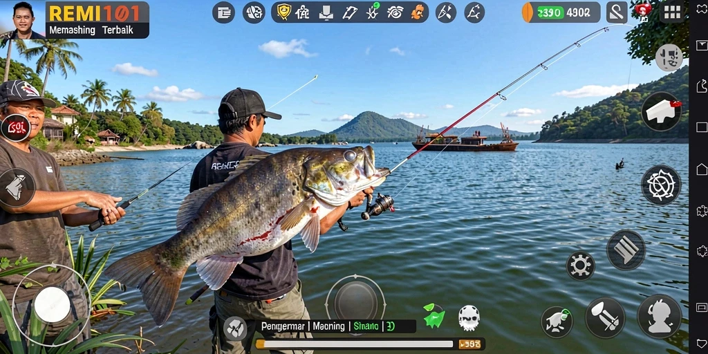 Tampilan gameplay REMI101 dengan suasana memancing yang menenangkan.