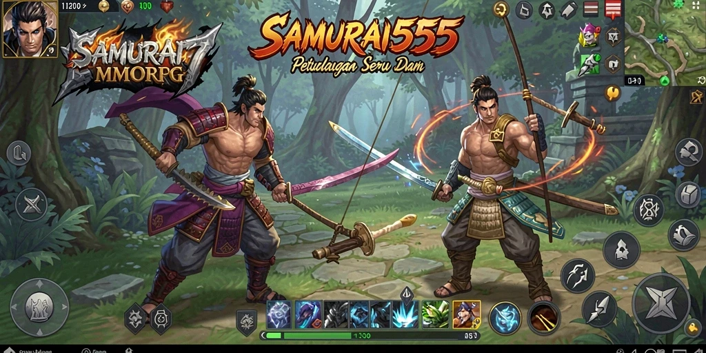 Tangkapan layar utama dari gameplay <strong>SAMURAI555</strong> yang mendebarkan dan penuh aksi.