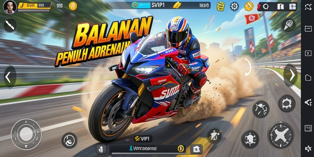 Gameplay mendebarkan SVIP1 saat balapan motor.